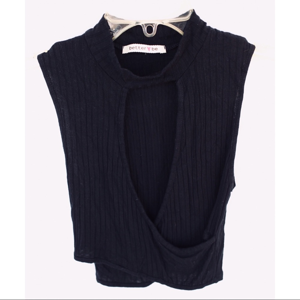 Black Open Front Crop Top